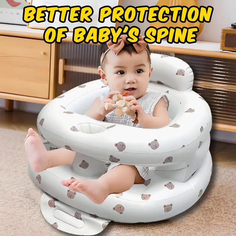 Bear Pattern Inflatable Baby Seat, Inflatable Baby Chair, Portable Toddler Chair, Baby Seat for Bathroom, Swimming Pool, Beach, Outdoor, Travel 3