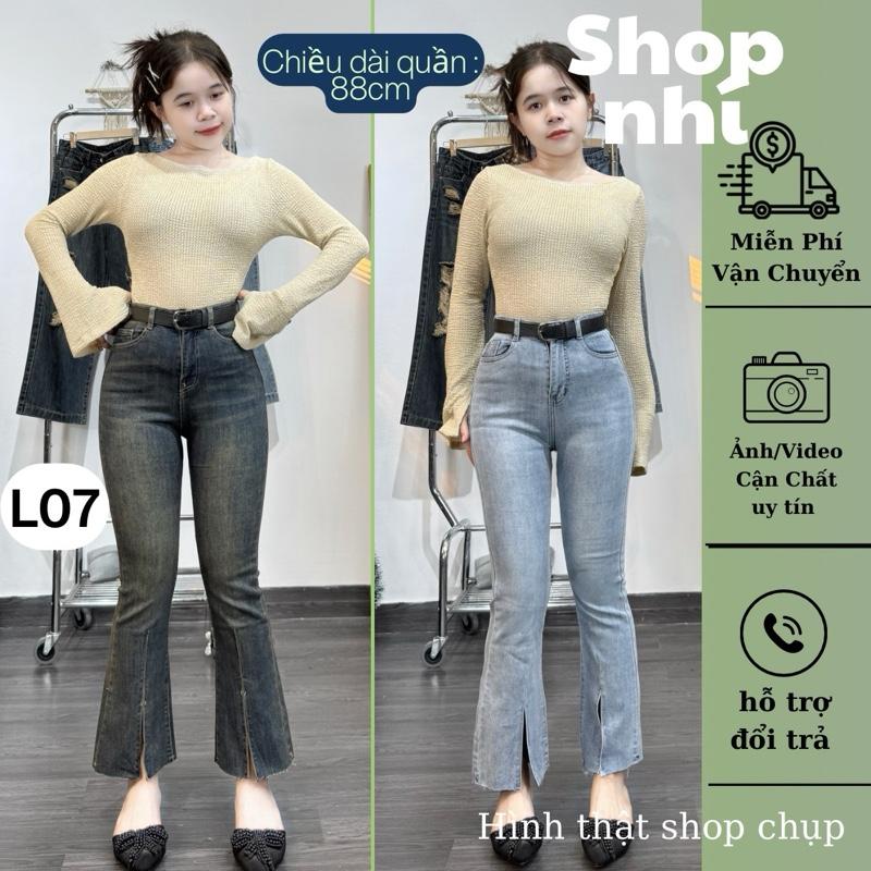 Live Quần jean nữ loe lỡ 3p xẻ lai lưng cao cotton co giãn Mềm Mịn Dài 88cm Đủ Size S M L L07