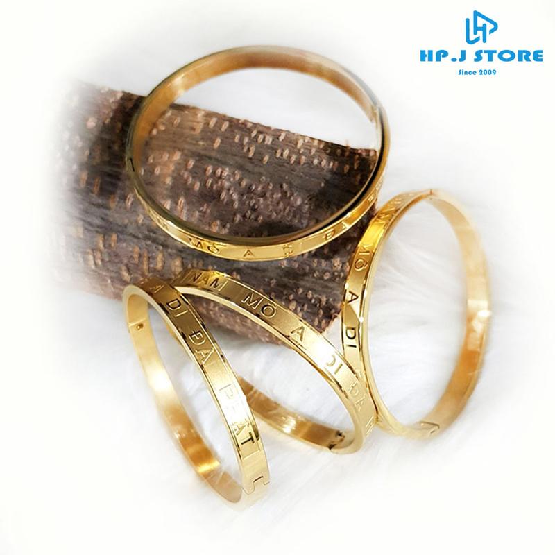 Vòng tay mạ vàng khắc nam mô a di đà phật dạng tròn. Phụ Kiện Titan Kiềng Voi