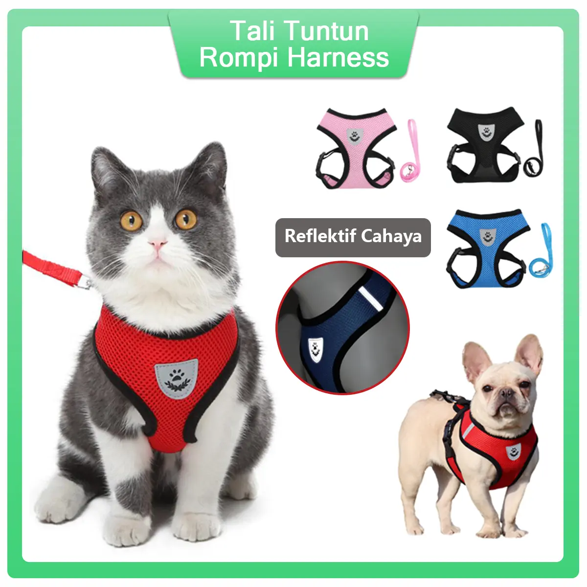 Tali Tuntun Rompi Harness Kucing Anjing Tali Rompi Vest Hewan  Peliharaan Tali Tuntun Pet Dog Leash Murah