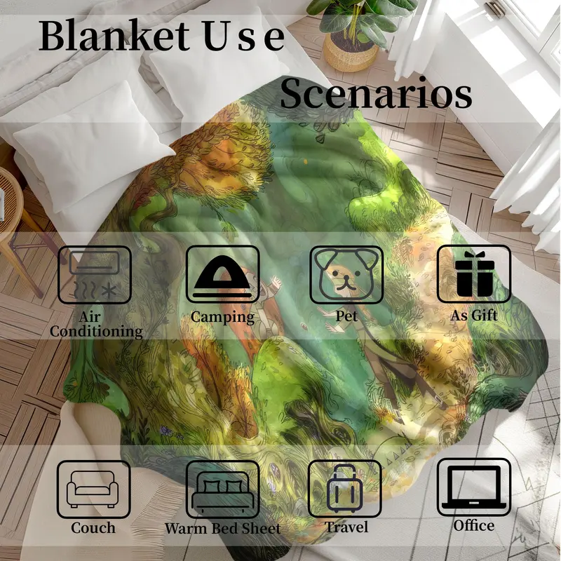 Cartoon Pattern Blanket, Soft Warm Throw Blanket, Air-conditioned Room Blanket, Warm Nap Blanket for Home Office Travel 6