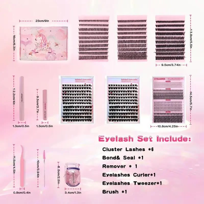 False Eyelashes with Tools Set, 1 Set Mixed Length Individual False Eyelashes with Tweezers & Brush & Glue & Eyelash Curler, Eye Makeup Enhancement Tool for Women, Cosmetic 1