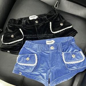[YENG SYSTEM] Quần short cạp thấp y2k “ RUM “, quần short nhung cạp thấp phối ren cho nữ - Women