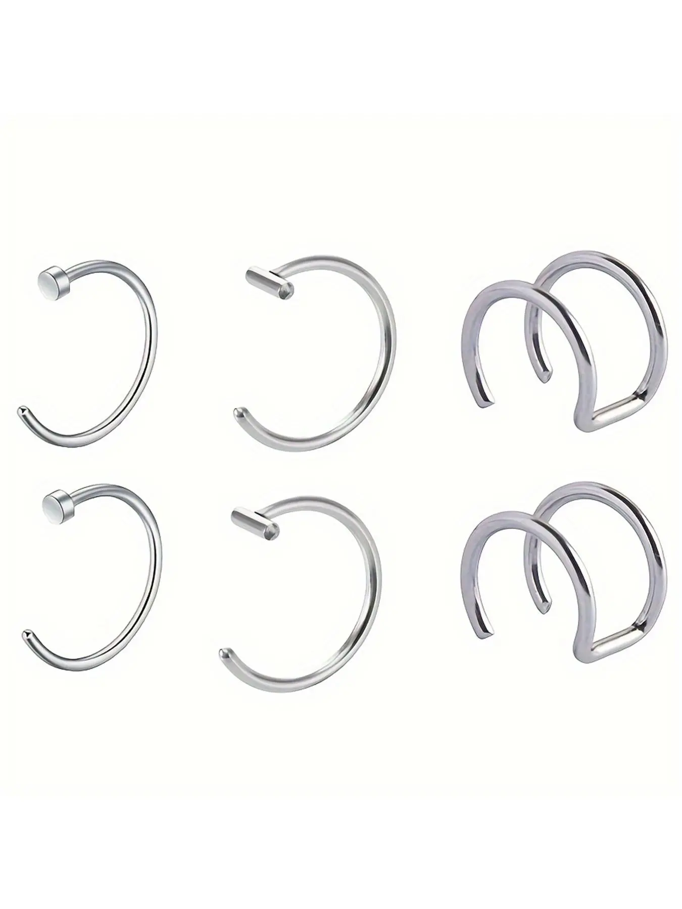 Unisex Punk Non-piercing Fake Nose Ring & Lip Ring (6pcs), Casual Stainless Steel Nose Ring Lip Ring, Fashionable Body Jewelry for Women & Men, Birthday Gift