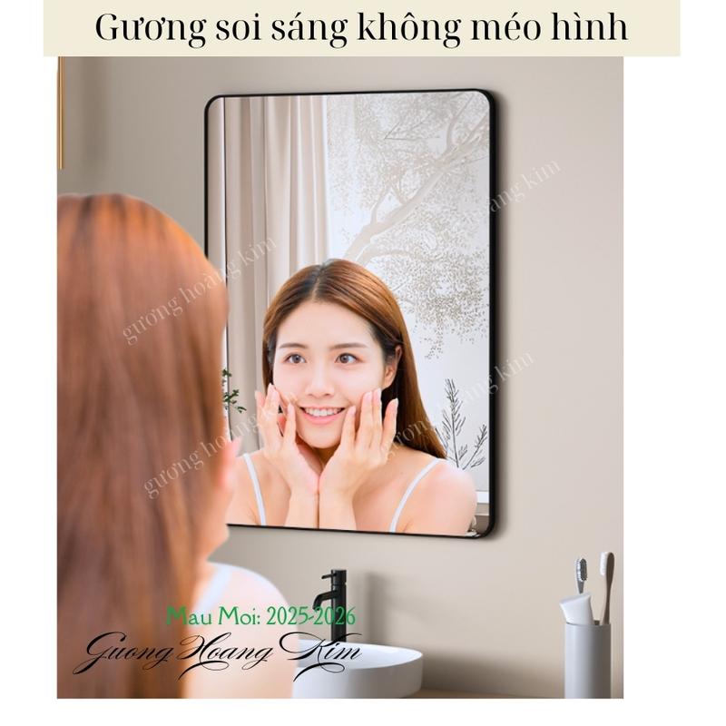 Gương soi hình chữ nhật treo tường kích thước 50x70cm gương nhà tắm khung viền hợp kim chống nước Gương Toàn Thân có 2 màu đen và vàng trang trí decor phòng ngủ mã KNCN-50x70