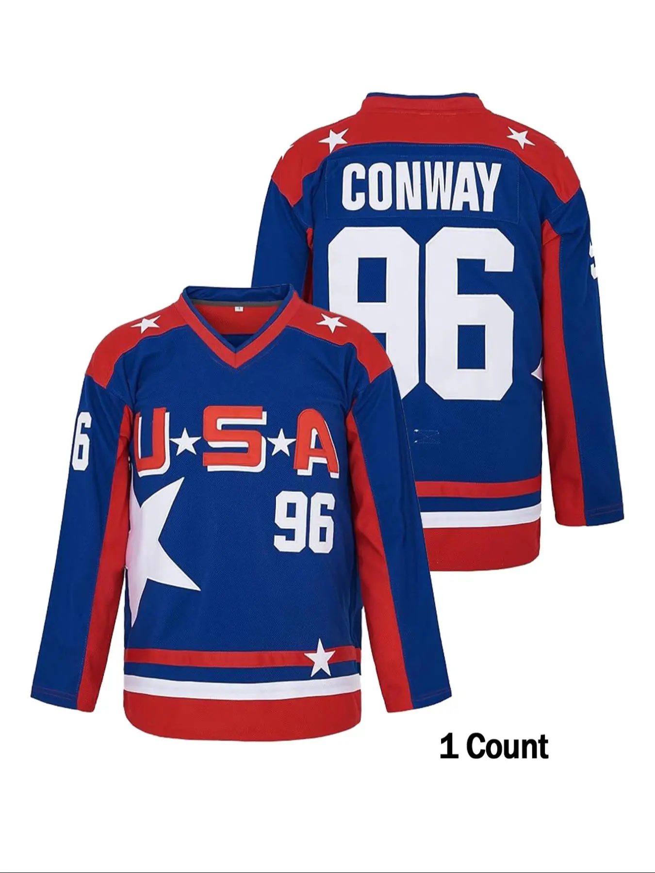 Men's Letter Print Ice Hockey Jersey, Casual Loose Breathable Long Sleeve V Neck Sports Top, Men's Sportswear for Indoor Outdoor Wear