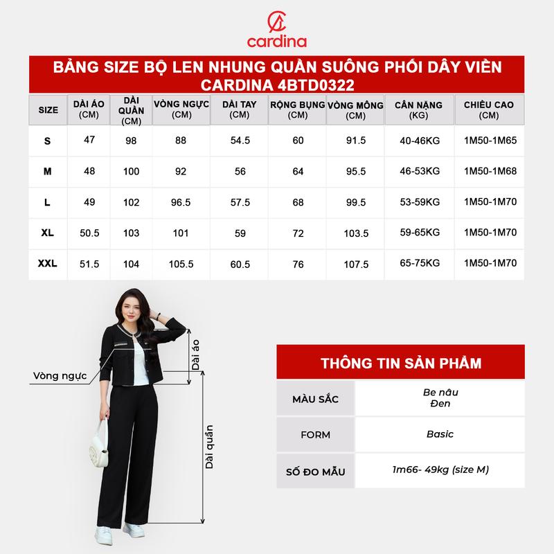 Bộ đồ nữ Cardina chất liệu len nhung thiết kế quần suông phối dây viền phong cách thanh lịch sang trọng Y25 4BTD03 3