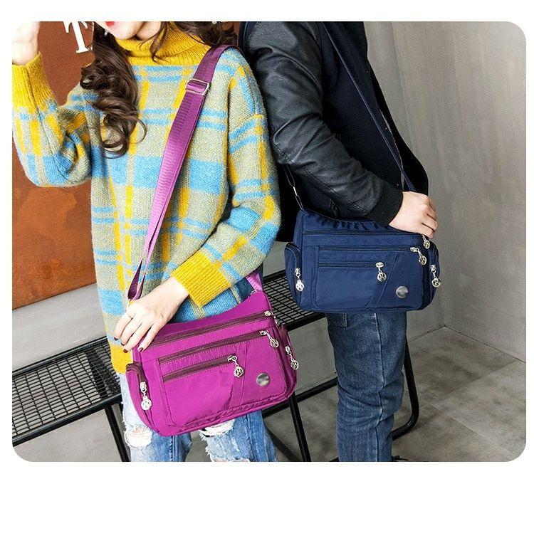 Product Introduction of Women's Bag Mother's Bag New 2025 Middle-Aged Women's Bag Nylon Canvas Bag Waterproof Multi-Layer Shoulder Messenger Bag 32