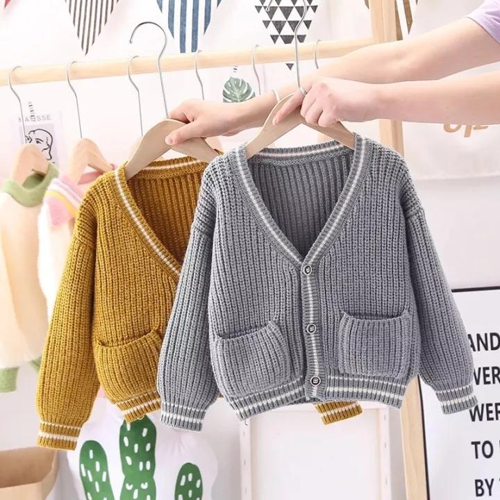 TETSU STORE  Sweater Cardigan Rajut Nakara Garis Tangan Anak / Sweater Rajut Anak Lucu Usia 2-12tahun 4