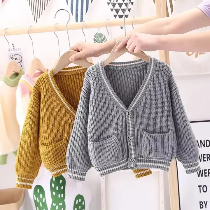 TETSU STORE  Sweater Cardigan Rajut Nakara Garis Tangan Anak / Sweater Rajut Anak Lucu Usia 2-12tahun 4