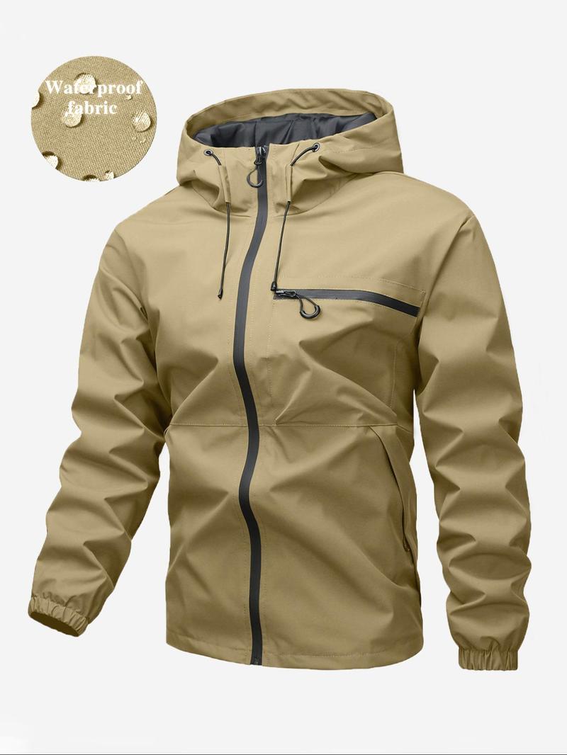Product Introduction of Men's Solid Color Hooded Zip Up Jacket, Regular Fit Casual Windproof Waterproof Softshell Comfortable Versatile Sports Outdoor Jacket for Daily Wear, Fashionable Functional Jacket for Men, Coats 2
