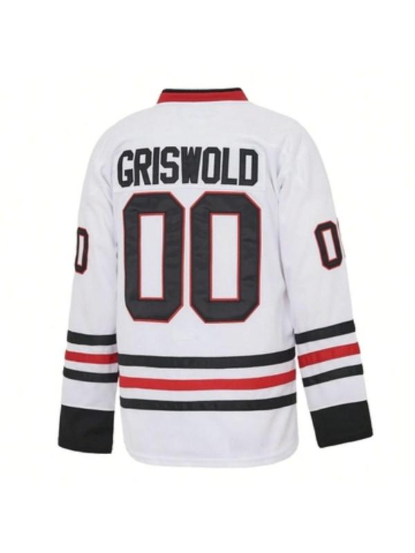 Men's Letter & Figure  Embroidery V Neck Sports T-shirt, Casual Loose Long Sleeve Hockey Jersey for All Seasons, Men's Sportswear for Outdoor Activities 1