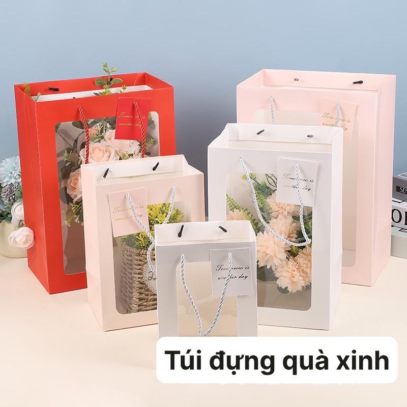  Túi Giấy Đựng Bó Hoa & Quà Tặng Có Mặt Mica Sang Trọng - Màu Trắng Đỏ Hồng Nhạt - Túi Giấy Đựng Quà Xinh  - S0092 