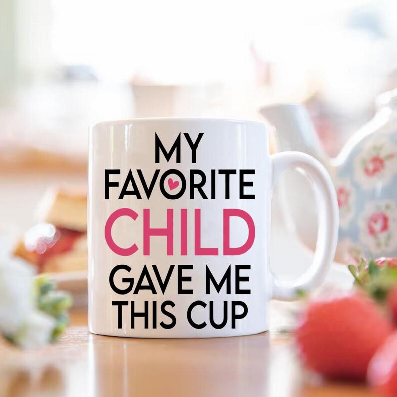 11oz Ceramic Coffee Mug (1 Count), My Favorite Child/Grandchild Gave Me This Cup Slogan Graphic Creative Handheld Coffee Cup, Birthday Gift for Mom 2