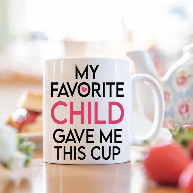 11oz Ceramic Coffee Mug (1 Count), My Favorite Child/Grandchild Gave Me This Cup Slogan Graphic Creative Handheld Coffee Cup, Birthday Gift for Mom 2