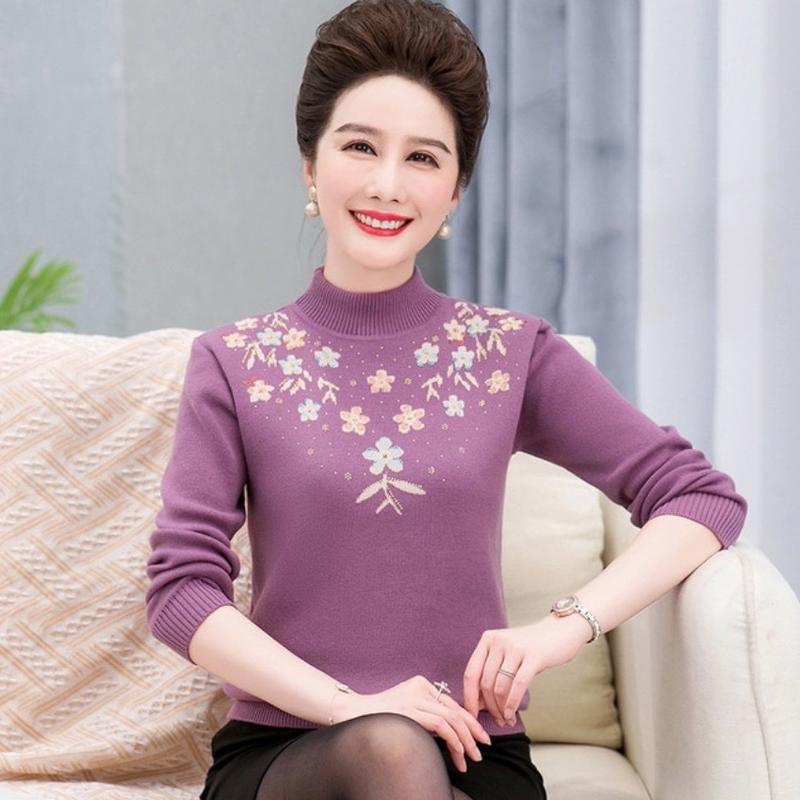 Áo len cho mẹ trung niên mùa đông ấm áp dày dặn - Nữ, Nhung