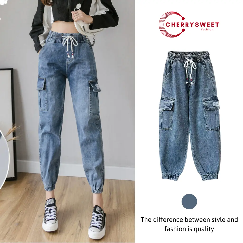 Quần Jean Baggy Nữ Túi Hộp CHERRYSWEET Dáng Suông Rộng Chất Vải Bò Dày Đẹp Phong Cách Hàn Quốc T060 Pants Women
