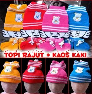 Topi Rajut/ Set Topi dan Kaos Kaki Rajut Bayi/ Siet New Born Hat & Socks Baby Isi 1 Pcs
