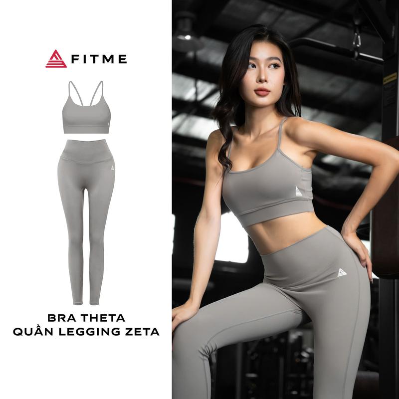 Bộ đồ thể thao tập Gym Yoga nữ Fitme áo bra Theta Dark Grey, quần legging dài Dark Grey tôn dáng