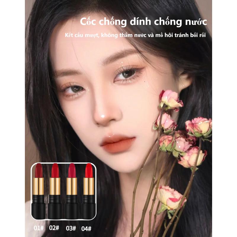 Son Môi Lì Son Bóng Màu Đỏ Nude Nhung Lâu Trôi Không Thấm Nước 0