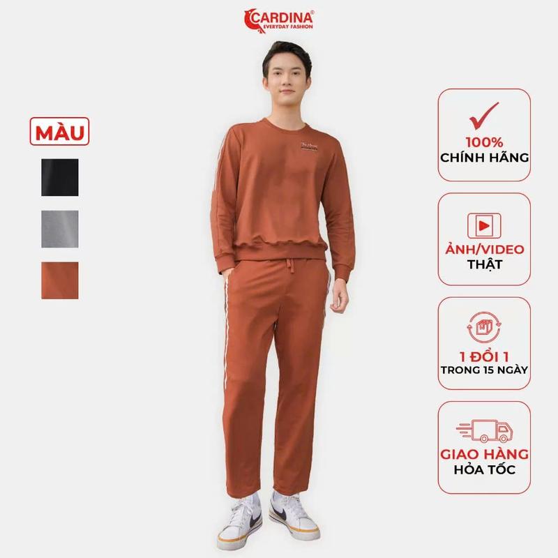 Đồ Bộ Nam CARDINA Chất Nỉ Da Cá Cao cấp Kiểu Dáng Sọc Thể Thao Năng Động 2NiM04 Sport Chạy Bộ Tập Thể Dục Tập Gym Top Quần