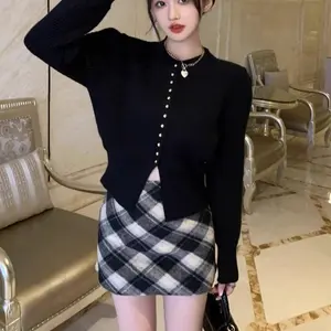 Atasan Rajut Oneck Lengan Panjang Wanita Kancing Mati Korean Style Kaos Top Baju Knit Wanita Basic Long Sleeve