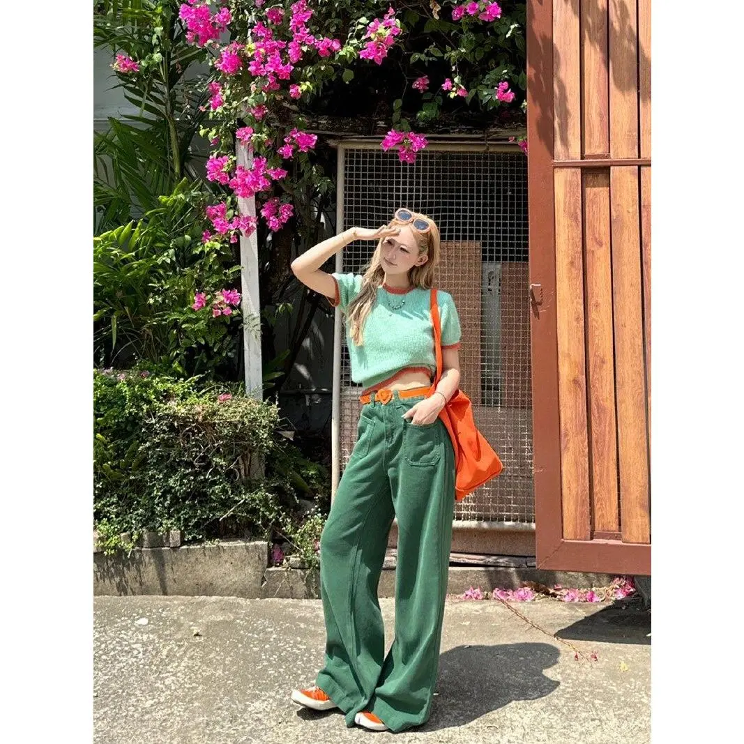 Quần Jean Ống Rộng Cạp Cao Màu Xanh Lá Cây, Ngoại Cỡ, Dành Cho Phụ Nữ, Hàng Mới Về 2024, Độc Đáo, Dáng Rộng Rãi Và Bó Sát, Kiểu Xếp Nếp, Quần Dài Đến Sàn Thẳng