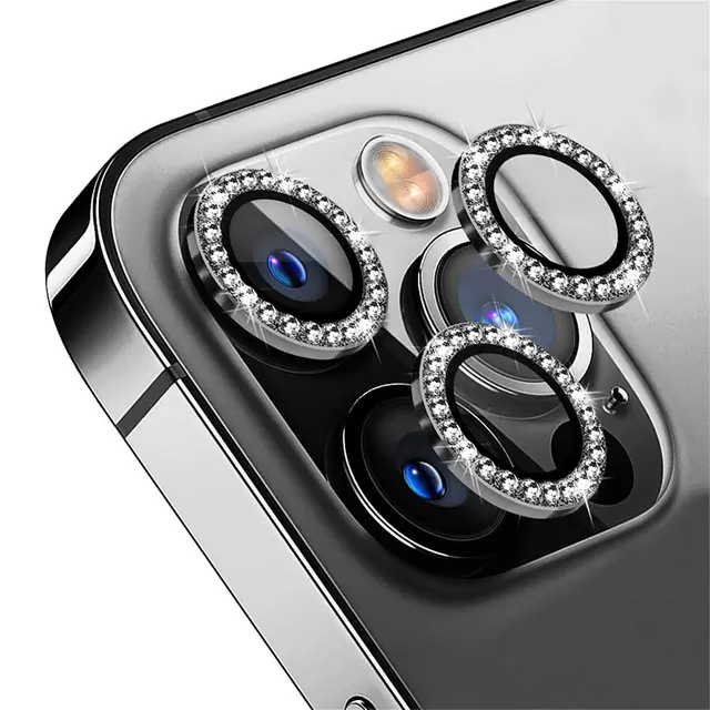 Rhinestones Camera Lens For iPhone 14 15 11 13 Pro Max 13mini 12pro max Diamond Glitter Metal Ring Lens Glass For iPhone 15 plus