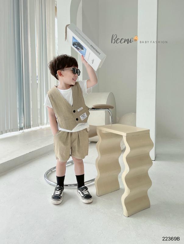 Set bộ vest cộc Beemo kèm áo trắng trong mix cài eo áo mặc đi chơi, sự kiện cho bé trai từ 9-25kg 22369B Sơ Mi Sơ Mi