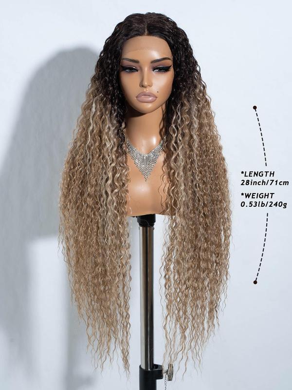 28 Inch Long Coily Wigs for Women, Gorgeous Fluffy Wigs without Bangs, Synthetic Lace Front Wigs for Party, Daily Use 1