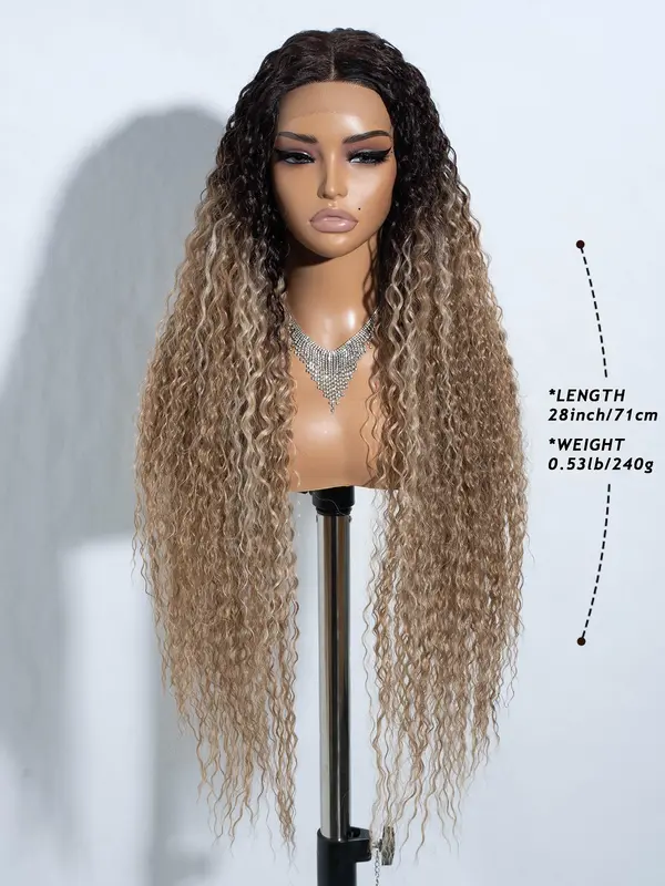 28 Inch Long Coily Wigs for Women, Gorgeous Fluffy Wigs without Bangs, Synthetic Lace Front Wigs for Party, Daily Use 1