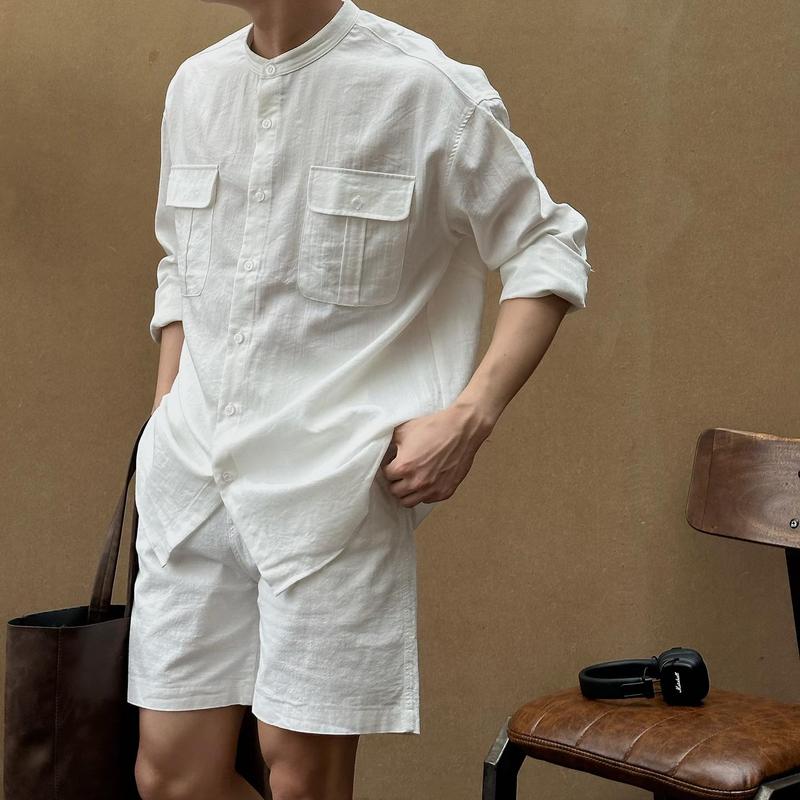 Áo đũi nam cổ tàu Có Túi vuông áo sơ mi cổ tàu ZUTEE chất liệu đũi xước ,4 màu ĐEN -Trắng-XANH THAN-GHI Menswear Cổ Tròn Có Cổ