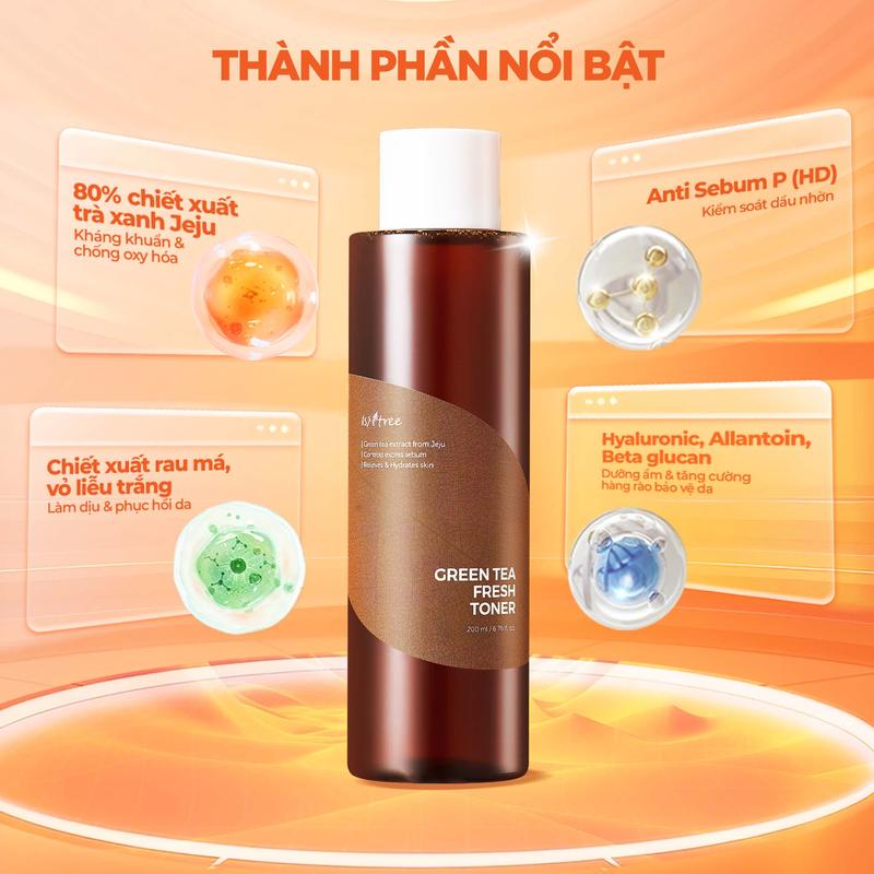 [Tặng 1 Túi bông tẩy trang 120 pads+1 sachet 2ml] Nước hoa hồng Trà Xanh kiểm soát dầu nhờn và làm dịu Isntree Green Tea Fresh Toner 200ml 2