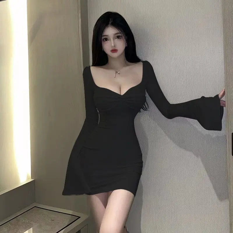 Váy Bodycon, Dành Cho Phụ Nữ, Phong Cách Âu Mỹ Mới, Thiết Kế Gợi Cảm Và Đẹp, Xếp Ly Chéo, Cổ Chữ V, Màu Trơn Tay Áo Loe Đi Lại, Thanh Lịch