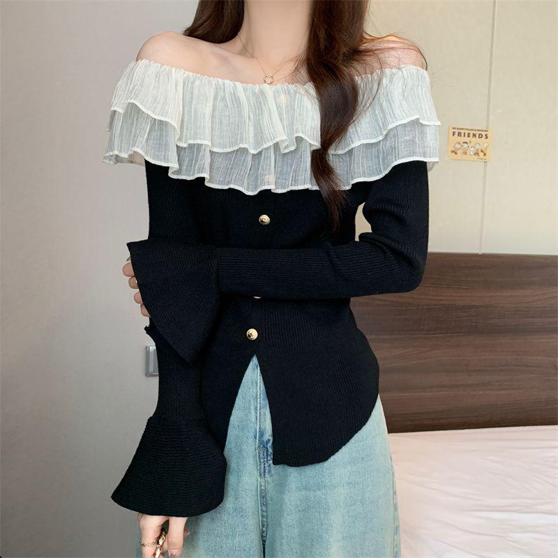 Product Introduction of Quần Áo Nữ, Ngoại Cỡ, Phong Cách Hàn Quốc Mới, Thiết Kế Đẹp, Màu Tương Phản, Nút, Áo Len Trễ Vai Độc Đáo Dễ Thương Và Gợi Cảm, Thời Trang Nữ Hàng Đầu 11