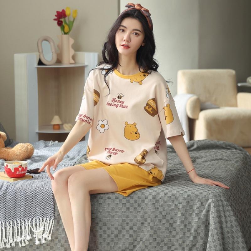 Product Introduction of Bộ Đồ Ngủ Nữ, Phong Cách Mùa Hè, Với Đệm Ngực Tích Hợp, Thiết Kế Hoạt Hình, Làm Bằng Cotton Nguyên Chất, Quần Áo Dễ Thương, Thích Hợp Mặc Nhà, Màu Bạc Nước, ngắn Tay Mỏng, Cổ Tròn Women Top 7