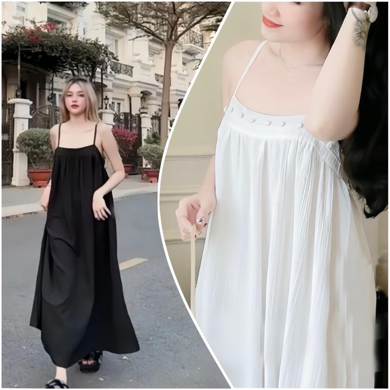 Váy đi biển dáng dài vải đũi gân 2 lớp, có tăng đơ và bo chun - v1 9