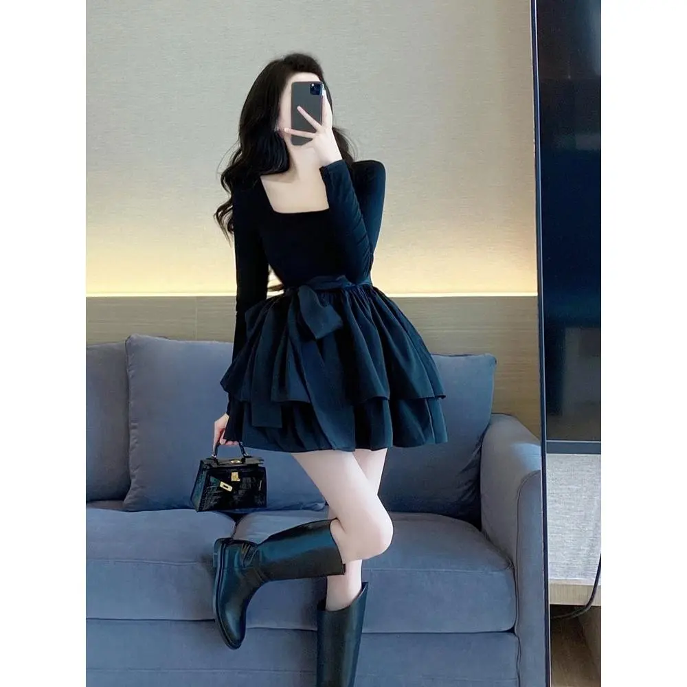 1303 black fitted dress formal korean fairy for women mini long sleeve  french princess sexy plus size 3XL - TikTok Shop Philippines