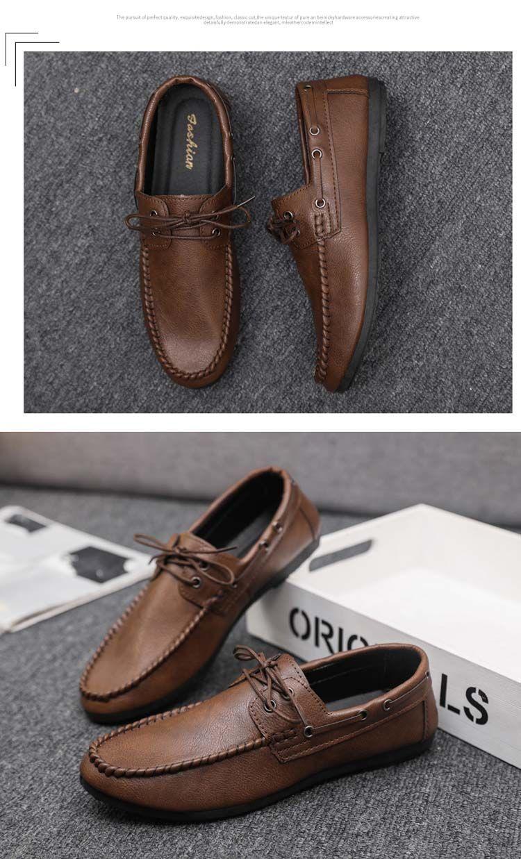 Product Introduction of Round Toe Shoes Casual Men's Slip-on Leather Shoe Flat Lightweight Breathable Dress Shoes 2024 New 15