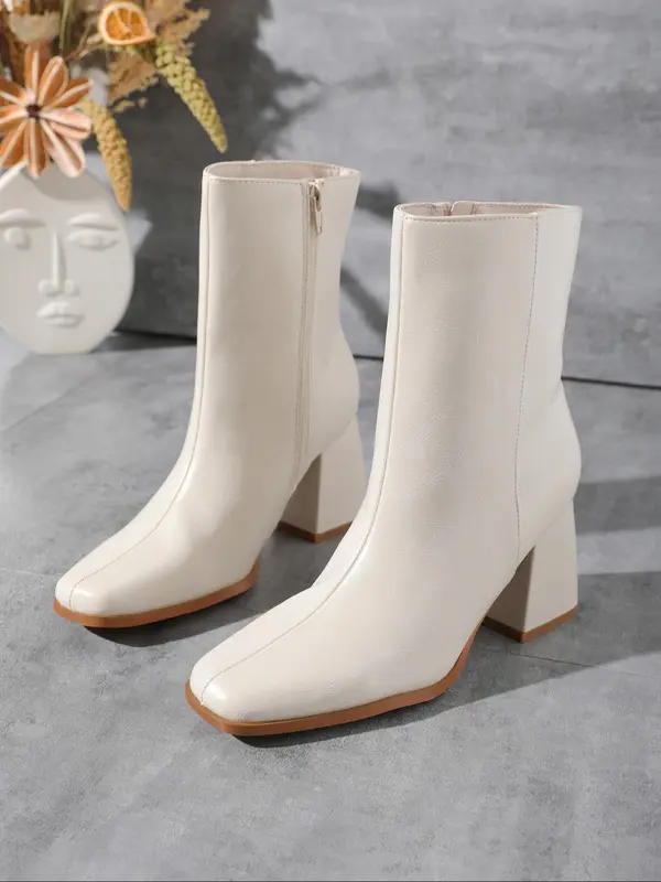 Women's Fashionable Solid Color Ankle Boots, Casual Comfortable Zipper Design Boots for Daily Wear, Female All-match Trend Shoes for Fall & Winter 4