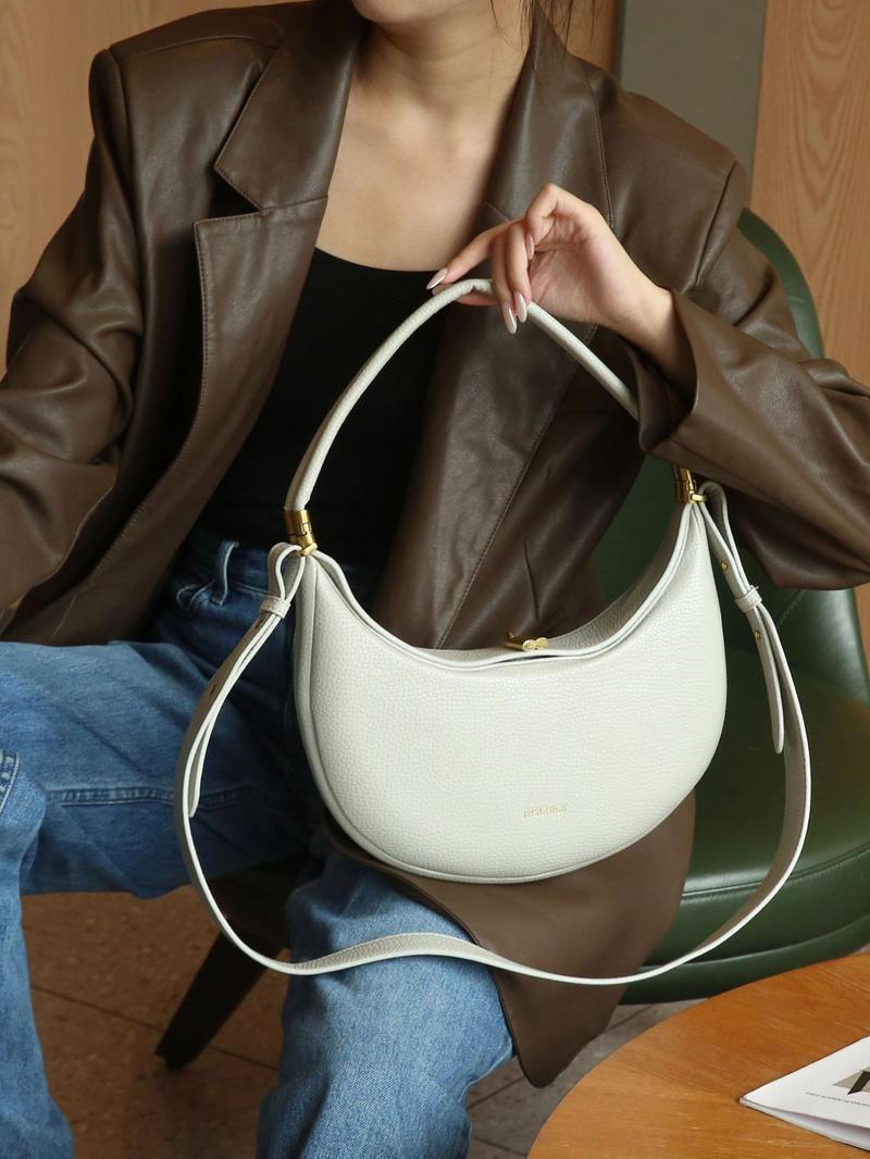 Product Introduction of Women's Fashionable Solid Color Half Moon Bag, Casual PU Leather Shoulder Bag for Daily Used, Trendy Versatile High-quality Daily Commuting Bag 6
