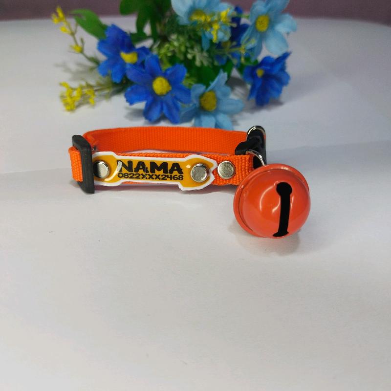kalung kucing LONCENG JUMBO custom nama motif polos 3