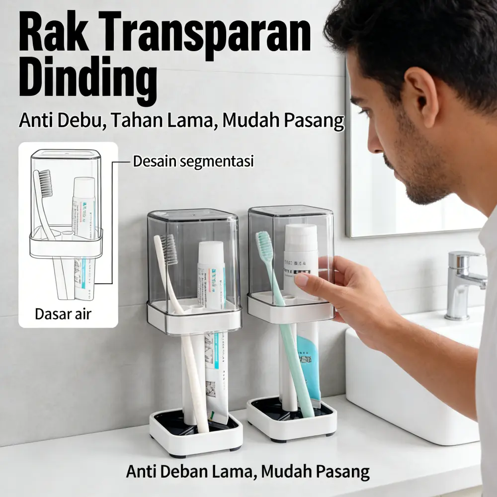 Peralatan Gigi 4-in-1 Multifungsi Dengan Tempat Pasta & Cangkir, Organizer Kamar Mandi Tahan Air 100% Kualitas, Ukuran 30x20x10cm, Penyimpanan Susun Praktis untuk Kamar Mandi & Ruang Mandi