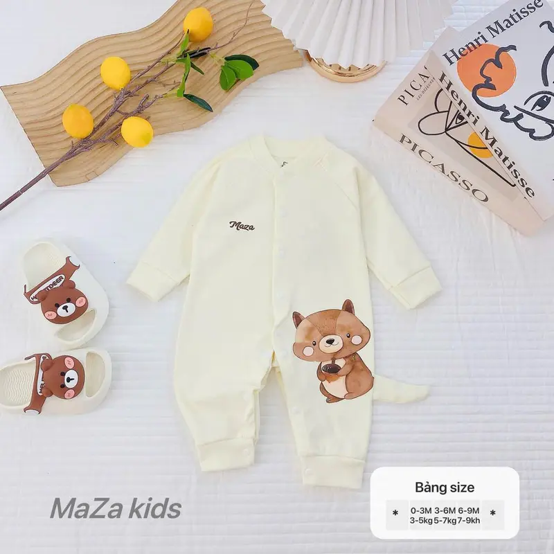 Bộ body body dài tay nỉ bé trai bé gái sơ sinh Mazakids phối đuôi cún chất nỉ nhung mềm mịn giữ ấm cho bé 4