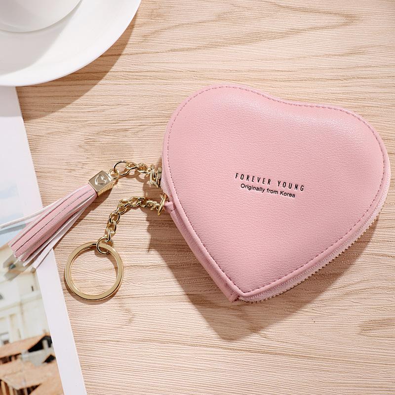Product Introduction of Fashion heart-shaped female purse PU leather tassel mini clutch keychain coin purse 9