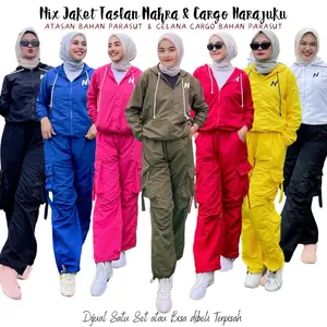Mix Jaket Taslan 7 Warna Nahra dan Cargo Harajuku Bahan Parasut untuk Aktifitas Olahraga Gym Cycling Running ataupun Daily Outfit