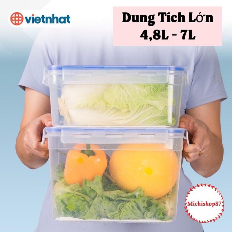 Hộp đựng thực phẩm chữ nhật cỡ to 4,8L-7L để tủ lạnh 4 khoá gài chắc chắn Hộp đựng rau củ hoa quả cỡ lớn