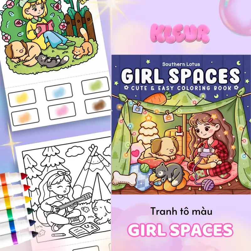 Bộ Tranh Tô Màu Chữa Lành, Thư Giãn Girl Spaces Của Southern Lotus, Giấy Dày Đẹp 120/180gsm Phù Hợp Với Mọi Loại Bút 0