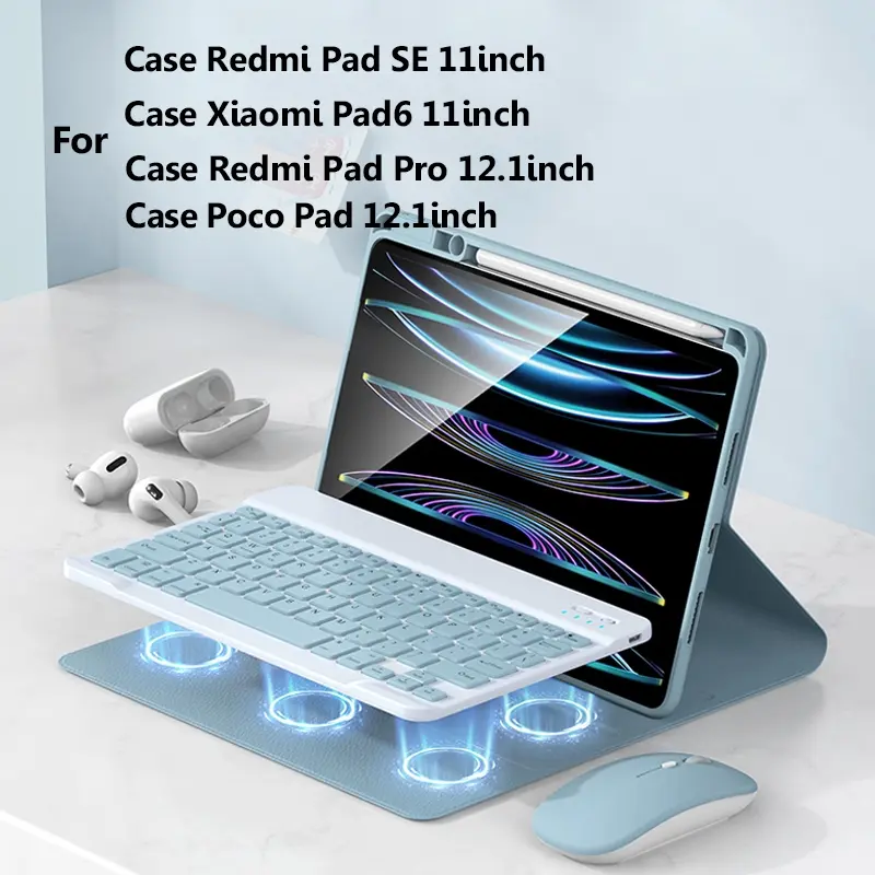 3in1 Paket Case For Redmi Pad SE 11inch/Redmi Pad Pro 12.1inch Universal Keyboard Wireless - Mouse Wireless + Magnetic Case For Xiaomi Pad 6 11inch Casing With Slot Pen Auto Lock Wake Up 0