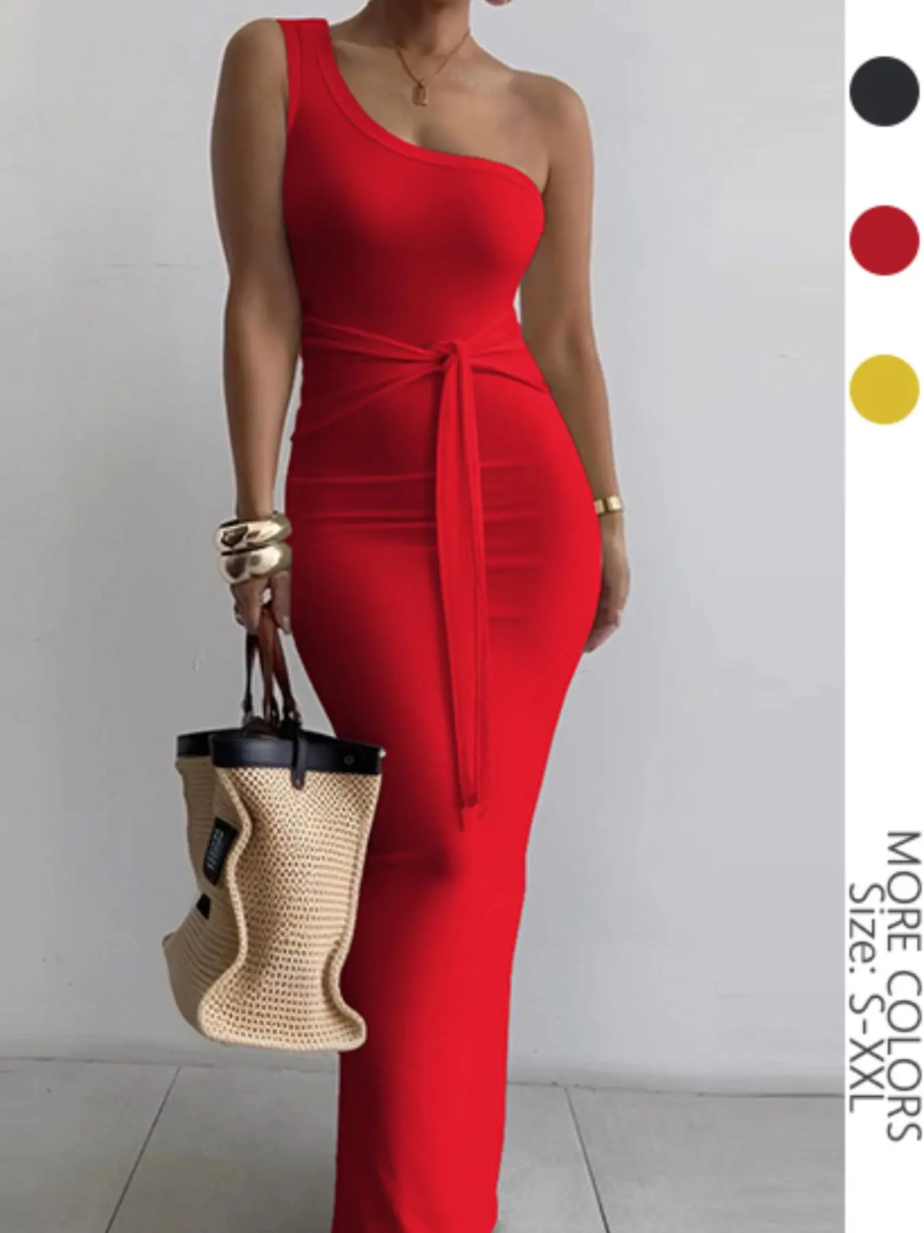 Women's Plain Asymmetric Neck Tie Front Bodycon Dress, Casual Fashion Sleeveless Dress for Daily Outdoor Wear, Women Dress for Summer, Womenswear